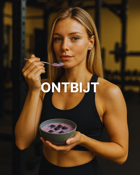 Gezond ontbijt vrouw in sportschool met Sport Meal